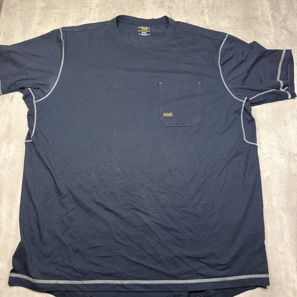 Ariat Shirt Mens Size XXL Tall Navy Blue Rebar Workwear Mesh Pocket Short Sleeve
